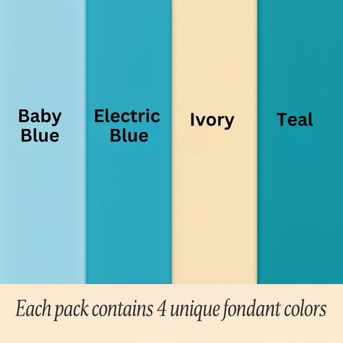 Multipack of Baby Blue, Electric Blue, Ivory and Teal Sugarpaste 11