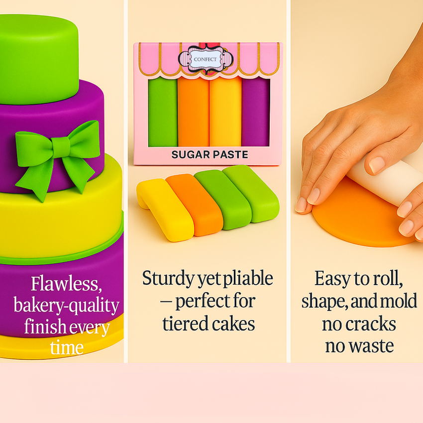 Multipack of Yellow, Orange, Pea Green and Purple Sugarpaste 27