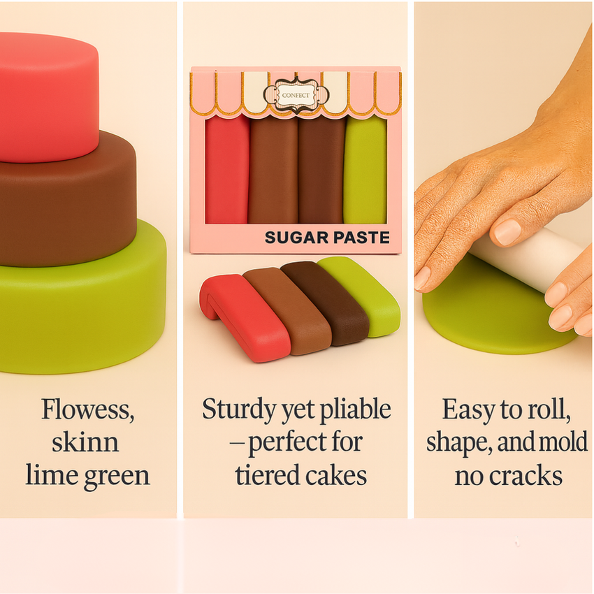 Multipack of Brown, Skin, Lime Green and Neon Pink Sugarpaste 26