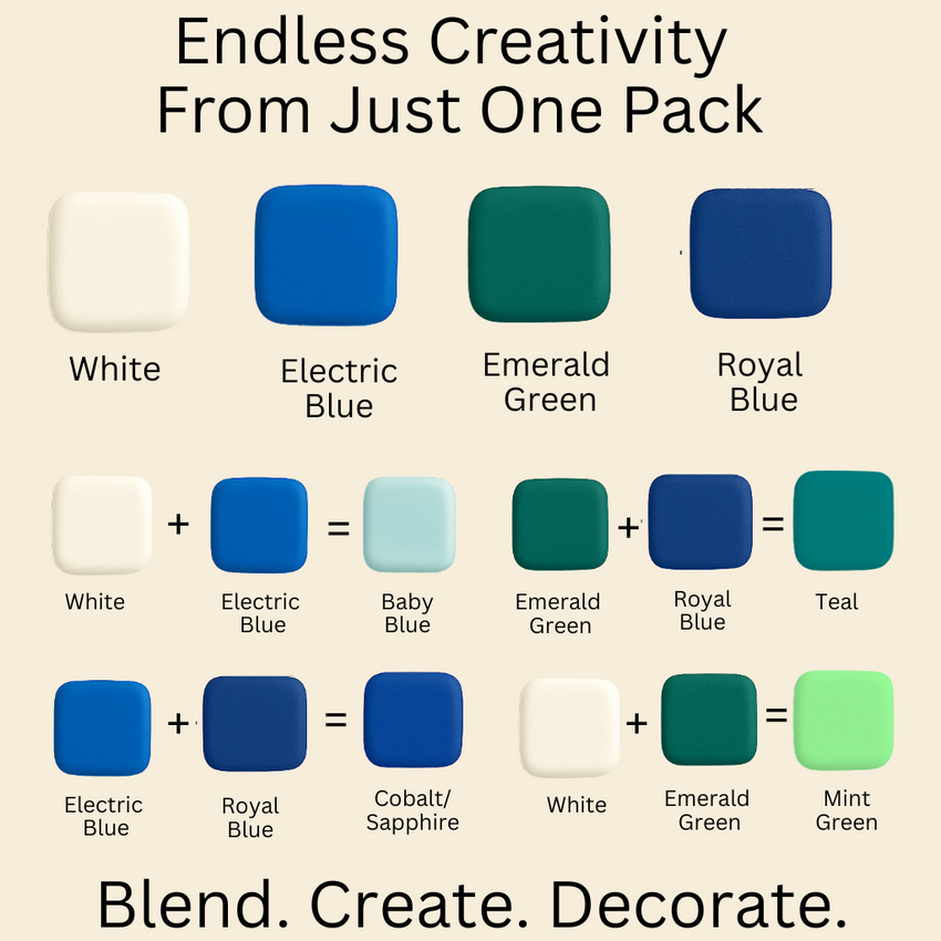Multipack of White, Electric Blue, Emerald Green and Royal Blue Sugarpaste 23