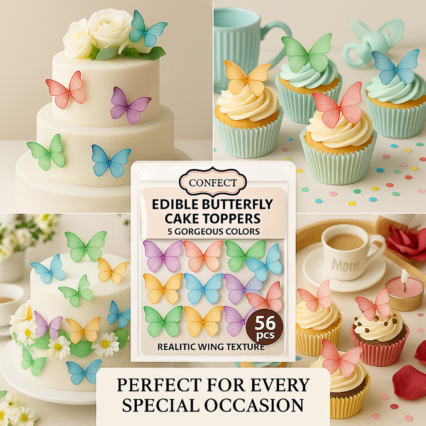 Multicolor | Pack of 56 Edible Wafer Paper Butterflies