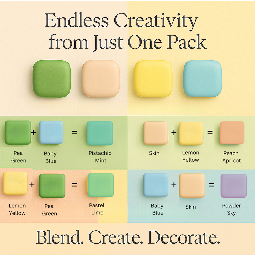 Multipack of Pea Green, Skin, Lemon Yellow and Baby Blue Sugarpaste 29