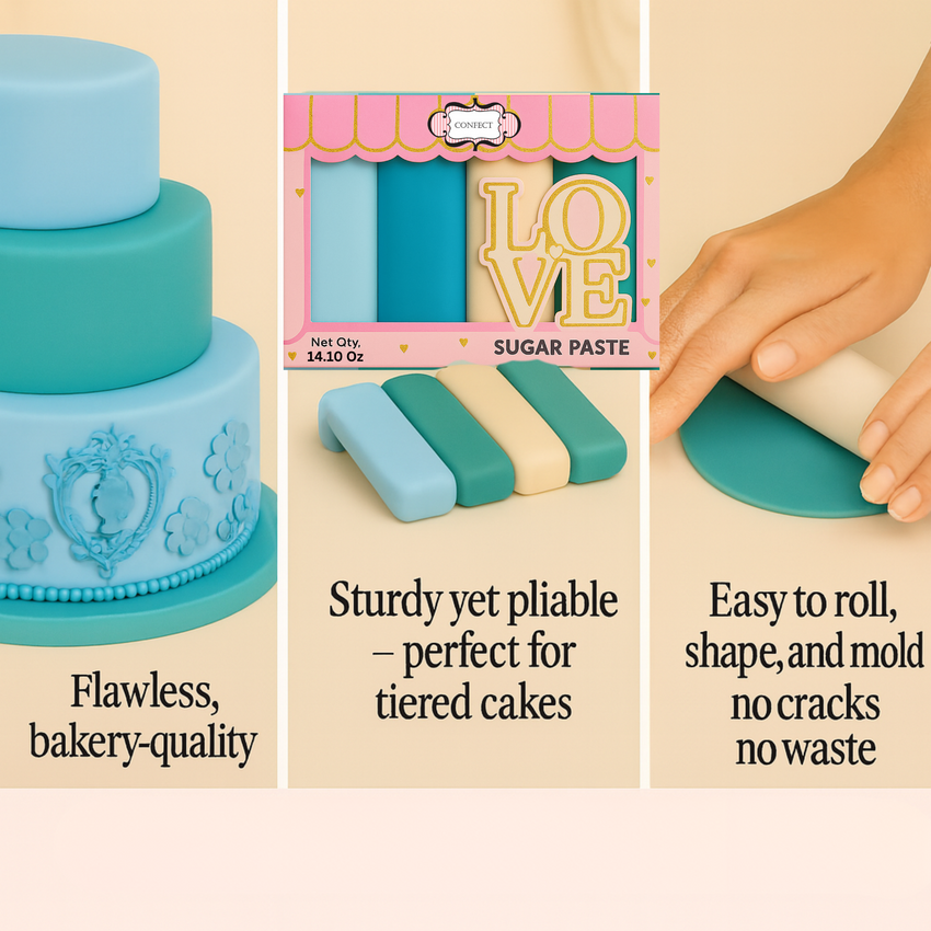 Multipack of Baby Blue, Electric Blue, Ivory and Teal Sugarpaste 11
