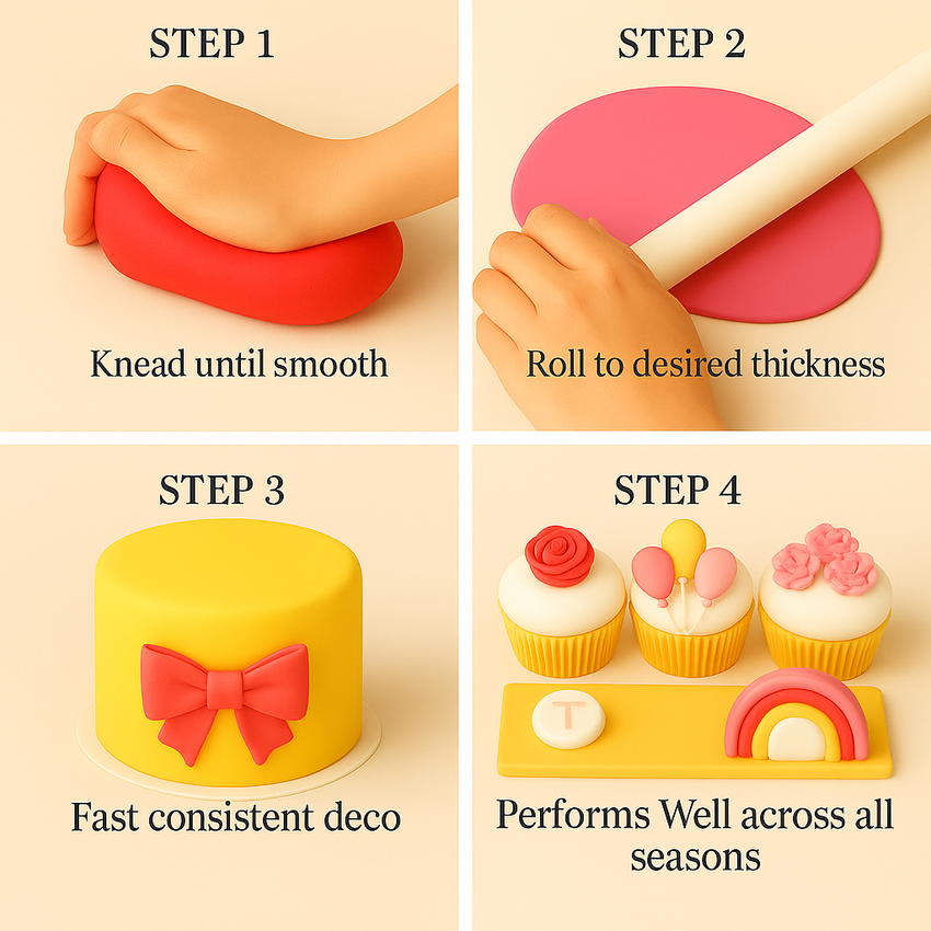 Multipack of Red, yellow, old rose and White Sugarpaste 12