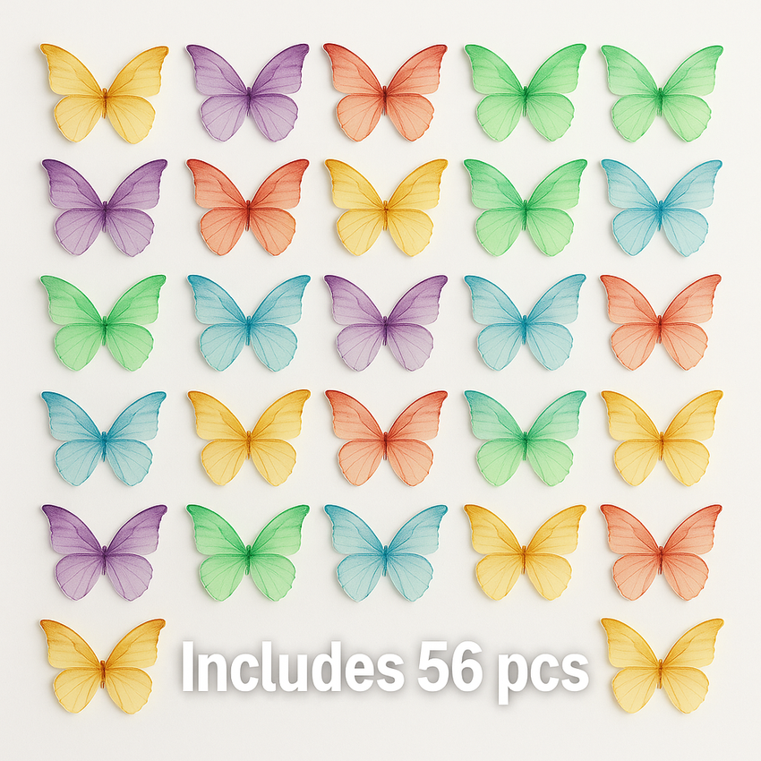 Multicolor | Pack of 56 Edible Wafer Paper Butterflies