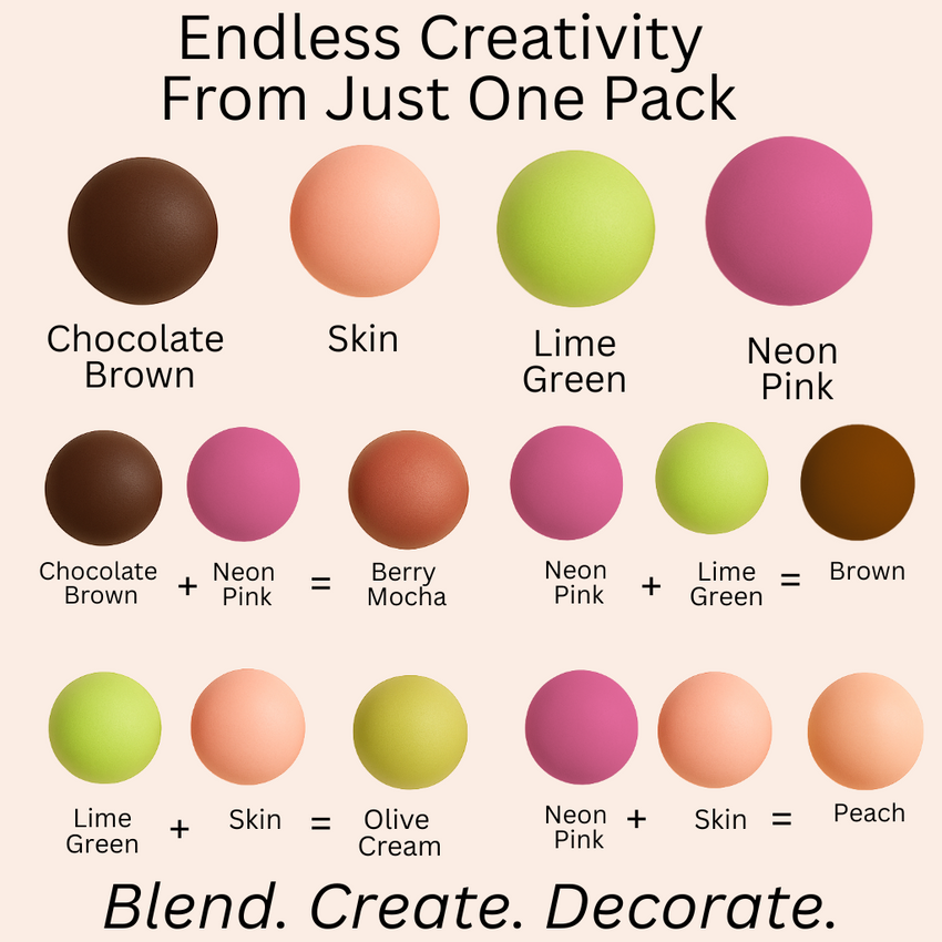 Multipack of Brown, Skin, Lime Green and Neon Pink Sugarpaste 26