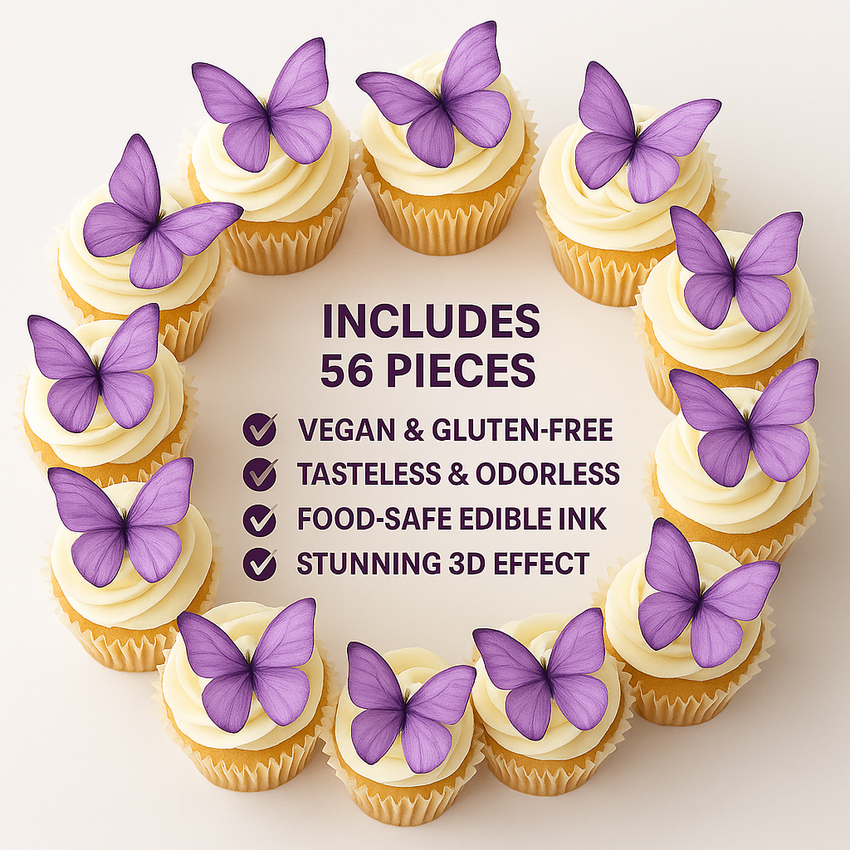 Purple | Pack of 56 Edible Wafer Paper Butterflies