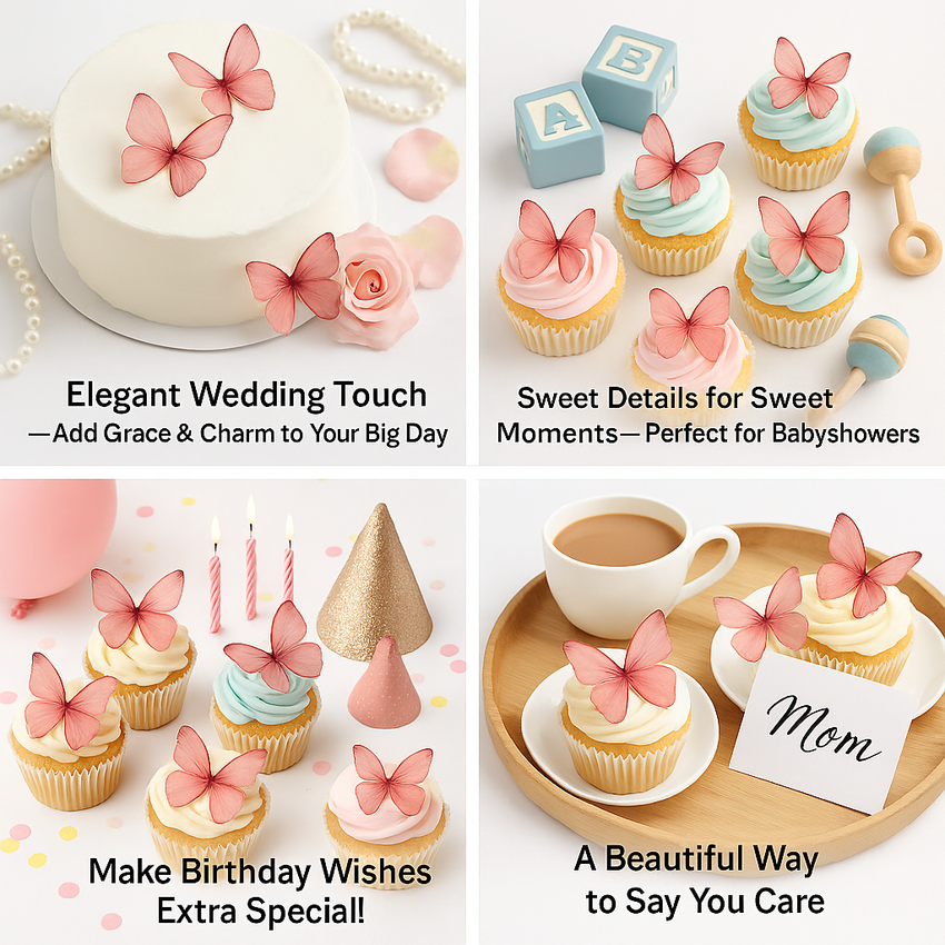 Pink | Pack of 56 Edible Wafer Paper Butterflies