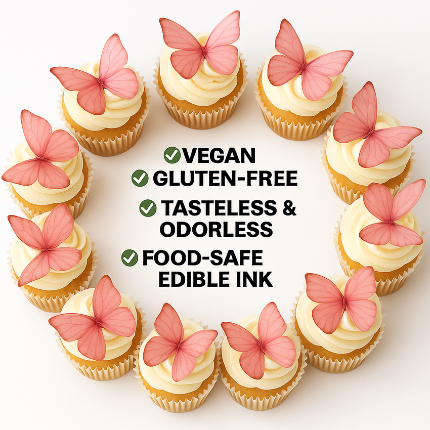 Pink | Pack of 56 Edible Wafer Paper Butterflies