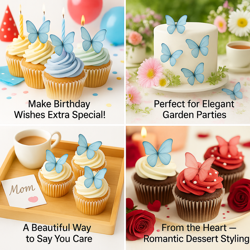 Sky Blue | Pack of 56 Edible Wafer Paper Butterflies