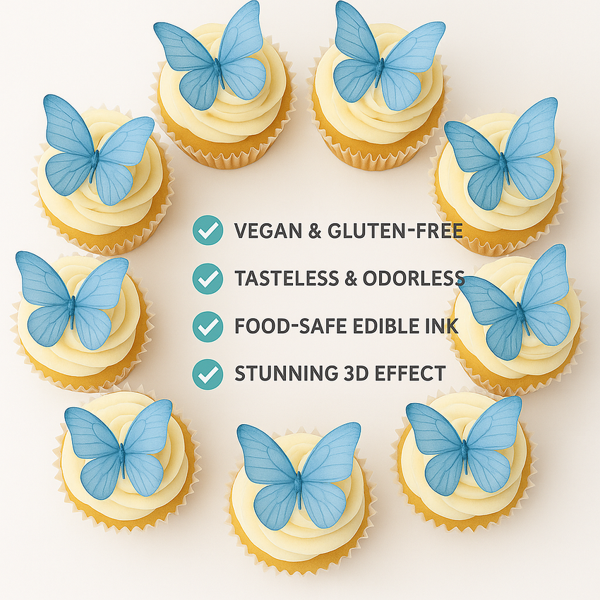 Sky Blue | Pack of 56 Edible Wafer Paper Butterflies