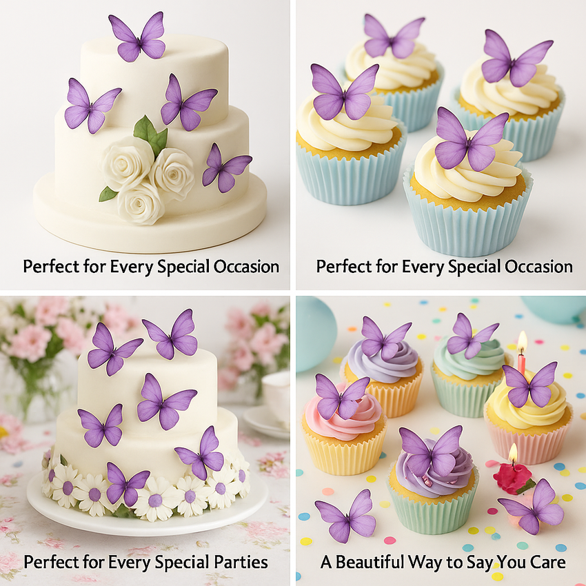 Purple | Pack of 56 Edible Wafer Paper Butterflies