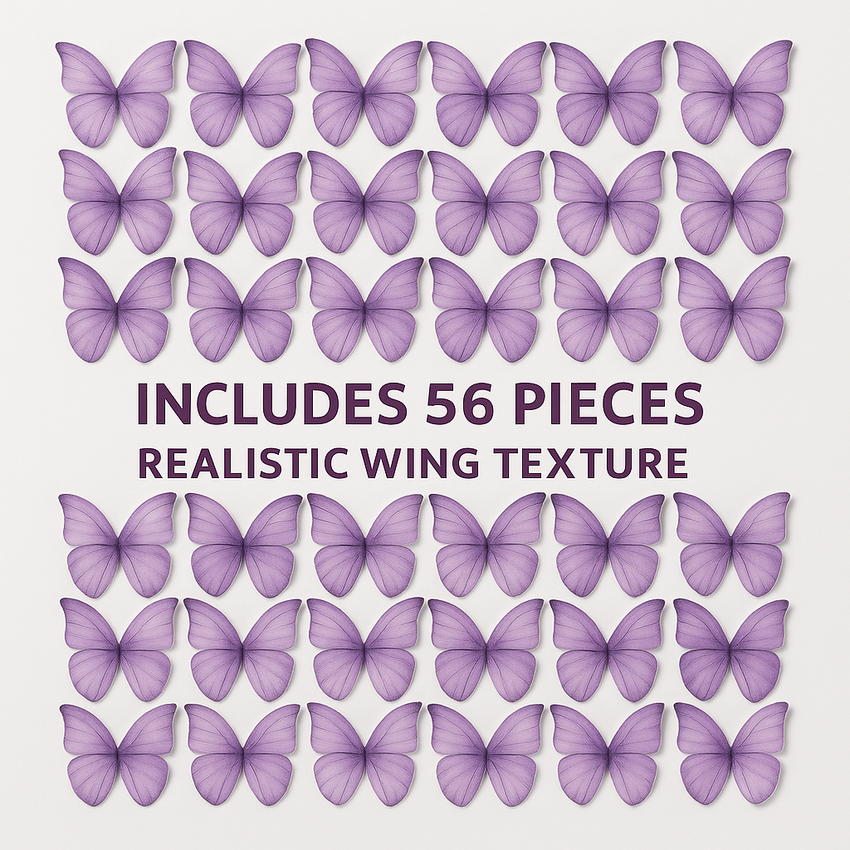Purple | Pack of 56 Edible Wafer Paper Butterflies