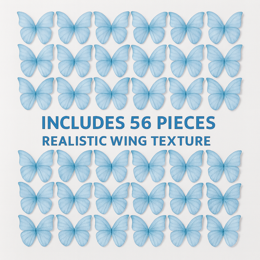 Sky Blue | Pack of 56 Edible Wafer Paper Butterflies