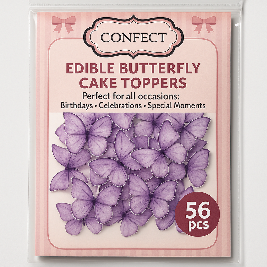Purple | Pack of 56 Edible Wafer Paper Butterflies