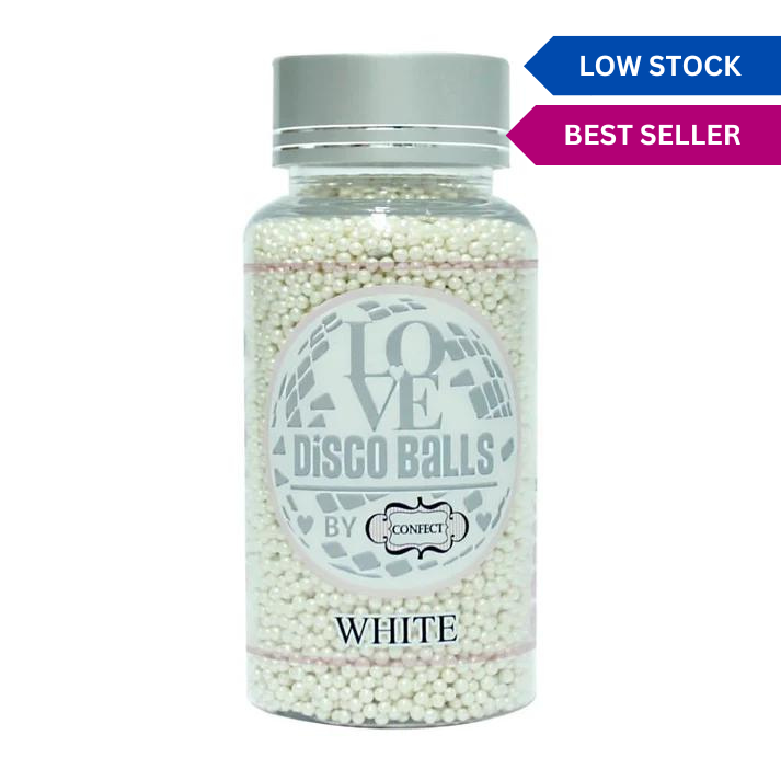 White Disco Balls Sprinkles 2 MM 120 Gms