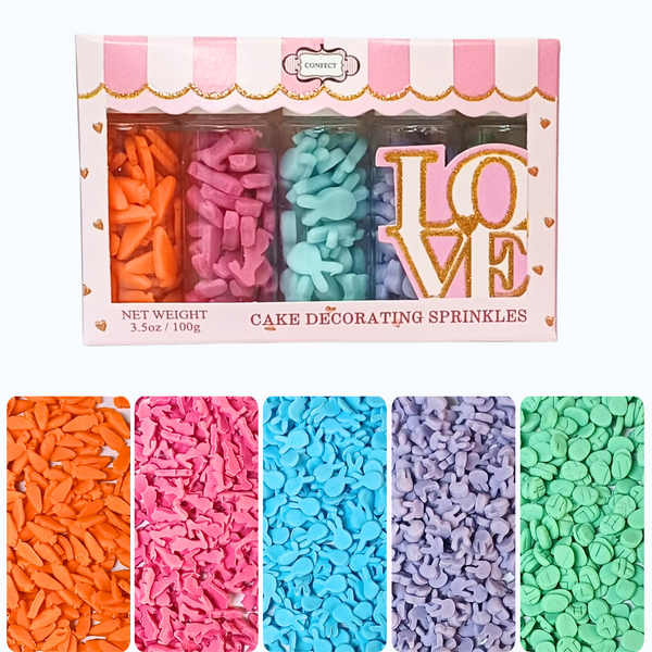 Bunny Sprinkles |  Orange, Silver and Sky Blue, Red Sprinkles Pack of 5 (EAST 9) | 140g