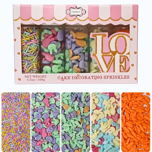 Easter Sprinkles Edible | Mix Pink, Yellow, Red, Silver and Green Vermicelli and Easter Bunny Pack of 5 (EAST 10) - 100Gms