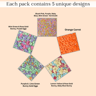 Easter Sprinkles Edible | Mix Pink, Yellow, Red, Silver and Green Vermicelli and Easter Bunny Pack of 5 (EAST 10) - 100Gms