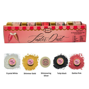Edible Luster Dust – Pack of 5 | Black, White, Silver, Pink, Gold | 25 Gm