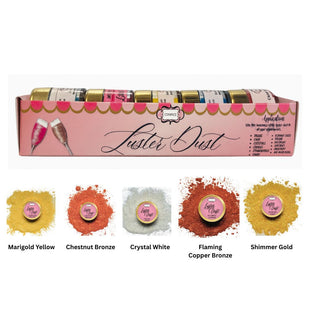 Edible Luster Dust – Pack of 5 | Gold, White, Bronze, Yellow, Copper | 25 Gm