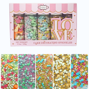 Easter Sprinkles Edible | Mix Parrot Green, Yellow, Pink, White and Silver Pearls & Stars Pack of 5 (EAST 7) - 100Gms
