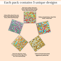 Easter Sprinkles Edible | Mix Parrot Green, Yellow, Pink, White and Silver Pearls & Stars Pack of 5 (EAST 7) - 100Gms