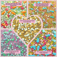 Easter Sprinkles Edible | Mix Parrot Green, Yellow, Pink, White and Silver Pearls & Stars Pack of 5 (EAST 7) - 100Gms
