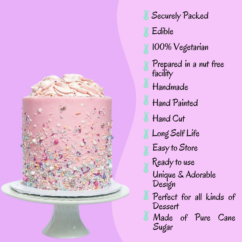 Easter Sprinkles Edible | Mix Parrot Green, Yellow, Pink, White and Silver Pearls & Stars Pack of 5 (EAST 7) - 100Gms