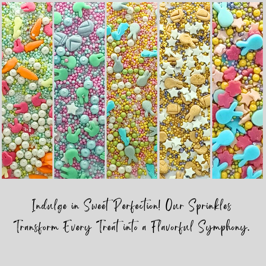 Easter Sprinkles Edible | Mix Parrot Green, Yellow, Pink, White and Silver Pearls & Stars Pack of 5 (EAST 7) - 100Gms