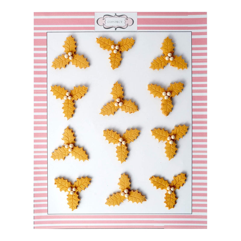Gold Holly | Edible Christmas Topper