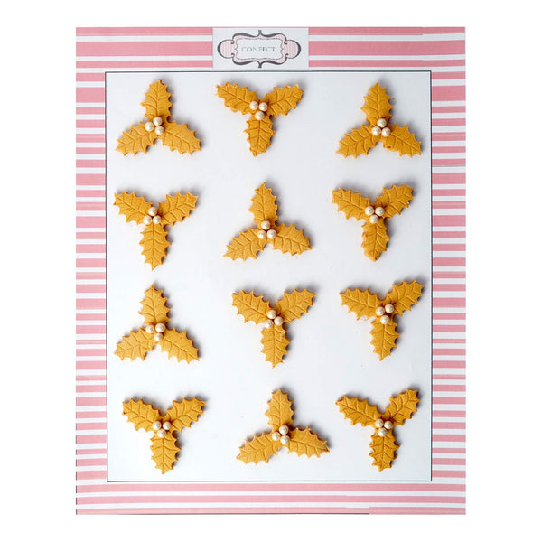 Gold Holly | Edible Christmas Topper
