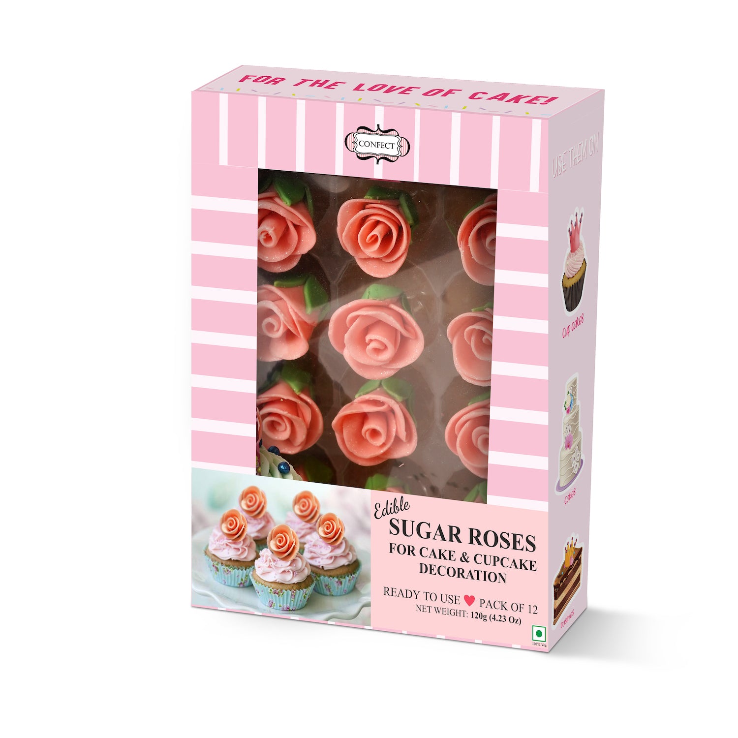 Sugar Roses for Cake & Cupcake Decoration Peach 120 gms