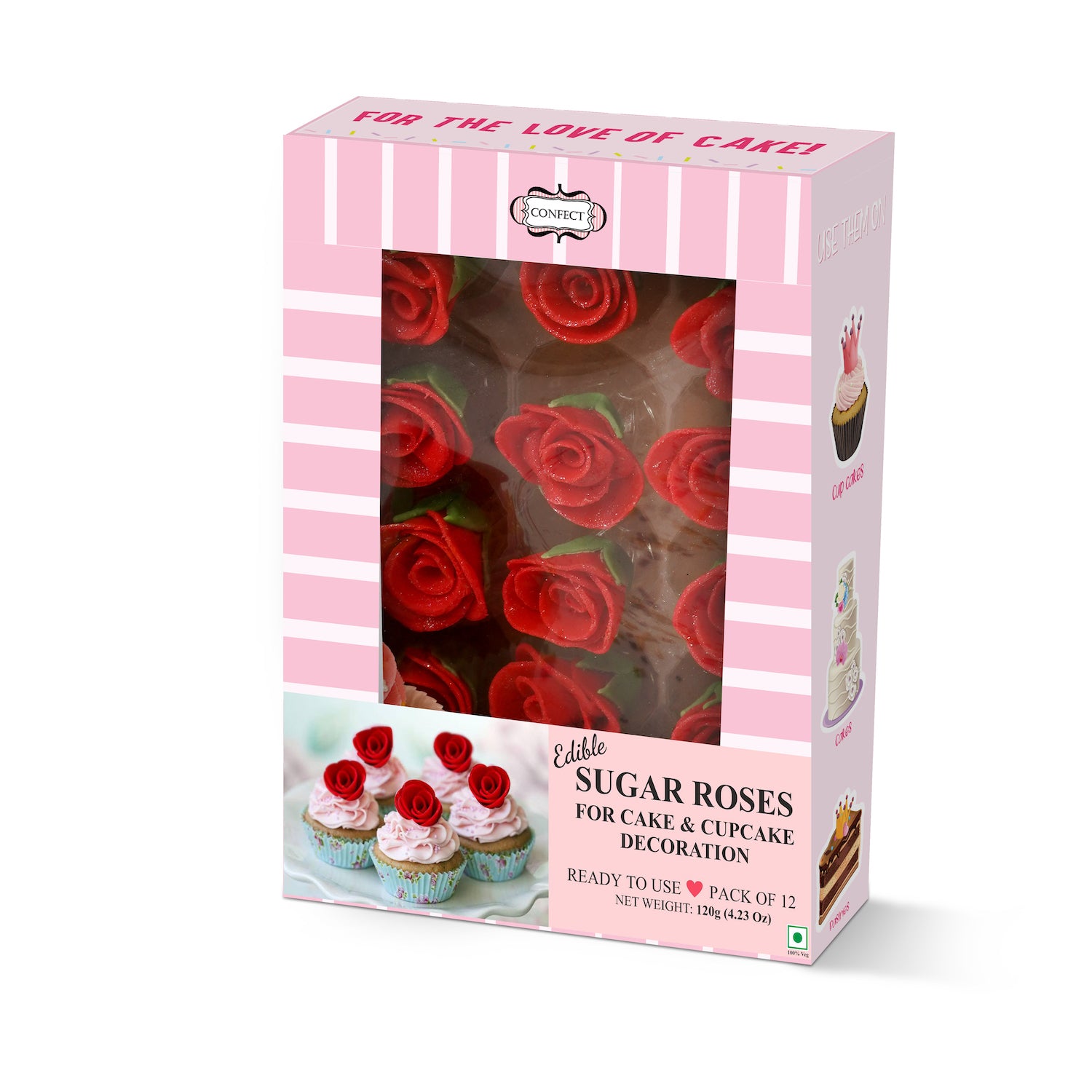 Sugar Roses for Cake & Cupcake Decoration Red 120 gms
