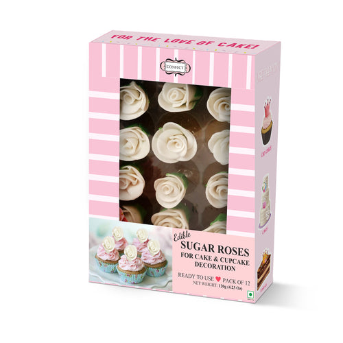 Sugar Roses for Cake & Cupcake Decoration White 120 gms