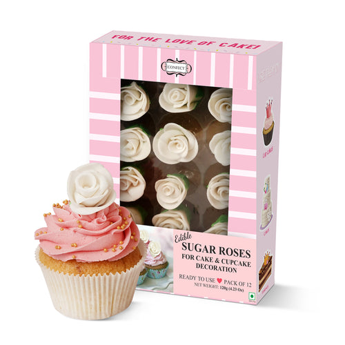 Sugar Roses for Cake & Cupcake Decoration White 120 gms